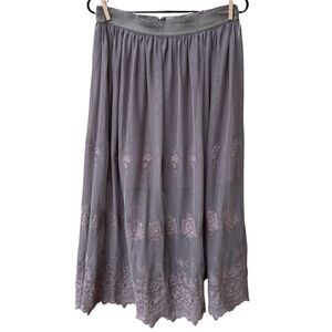 Wrap London Floral Embroidery Sheer Mesh Skirt in Gray Sz 10